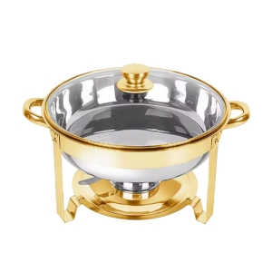4.5L镀金玻璃盖小圆餐炉